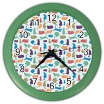 Blue Colorful Cats Silhouettes Pattern Color Wall Clocks