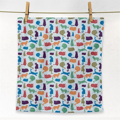 Blue Colorful Cats Silhouettes Pattern Face Towel from UrbanLoad.com Front