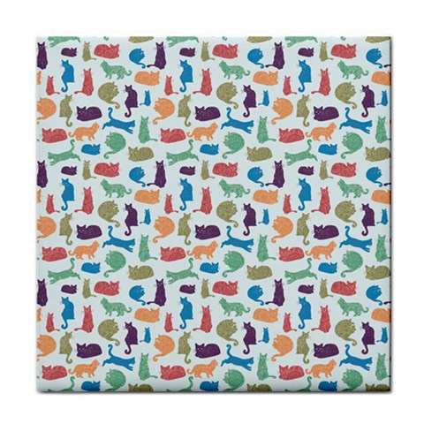 Blue Colorful Cats Silhouettes Pattern Face Towel from UrbanLoad.com Front