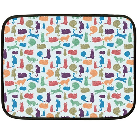 Blue Colorful Cats Silhouettes Pattern Fleece Blanket (Mini) from UrbanLoad.com 35 x27  Blanket
