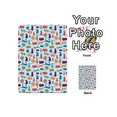 Blue Colorful Cats Silhouettes Pattern Playing Cards 54 (Mini)  from UrbanLoad.com Back