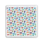 Blue Colorful Cats Silhouettes Pattern Memory Card Reader (Square) 