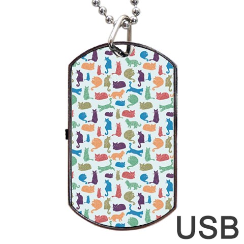 Blue Colorful Cats Silhouettes Pattern Dog Tag USB Flash (Two Sides)  from UrbanLoad.com Front