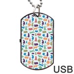 Blue Colorful Cats Silhouettes Pattern Dog Tag USB Flash (Two Sides) 