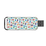 Blue Colorful Cats Silhouettes Pattern Portable USB Flash (One Side)