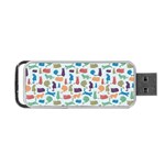 Blue Colorful Cats Silhouettes Pattern Portable USB Flash (Two Sides)