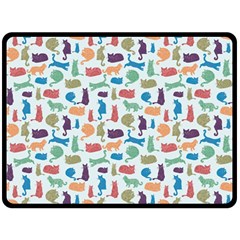 Blue Colorful Cats Silhouettes Pattern Double Sided Fleece Blanket (Large)  from UrbanLoad.com 80 x60  Blanket Back