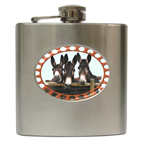 Three donks Hip Flask (6 oz) from UrbanLoad.com Front