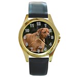 dog34 Round Gold Metal Watch