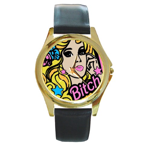babrbieflowers bitch6watch Round Gold Metal Watch from UrbanLoad.com Front