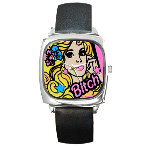babrbieflowers bitch6watch Square Metal Watch from UrbanLoad.com Front