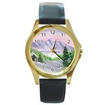 Painting 3 Round Gold Metal Watch