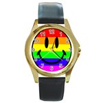 happy face Round Gold Metal Watch