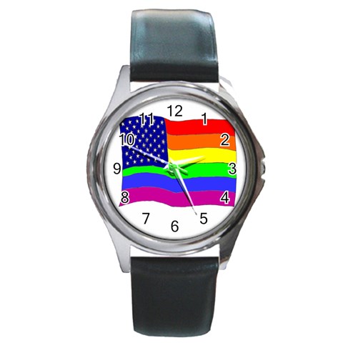 gay flag Round Metal Watch from UrbanLoad.com Front