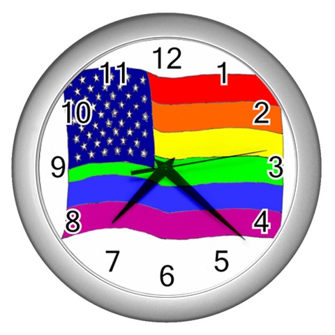 gay flag Wall Clock (Silver) from UrbanLoad.com Front