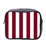 Vertical Stripes - White and Burgundy Red Mini Toiletries Bag (Two Sides)
