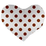 Polka Dots - Brown on White Large 19  Premium Heart Shape Cushion