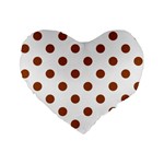 Polka Dots - Brown on White Standard 16  Premium Flano Heart Shape Cushion