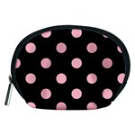 Polka Dots - Cherry Blossom Pink on Black Accessory Pouch (Medium)