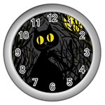 Black cat - Halloween Wall Clocks (Silver) 