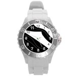 White and black decorative design Round Plastic Sport Watch (L)