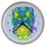 Peacock Tabby Wall Clocks (Silver) 