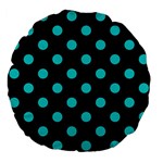 Polka Dots - Cyan on Black Large 18  Premium Flano Round Cushion