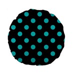 Polka Dots - Cyan on Black Standard 15  Premium Round Cushion