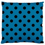 Polka Dots - Black on Cerulean Large Flano Cushion Case (One Side)