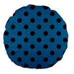 Polka Dots - Black on Cerulean Large 18  Premium Flano Round Cushion