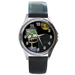 Halloween zombie on the cemetery Round Metal Watch
