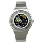 Halloween zombie on the cemetery Stainless Steel Watch