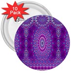 India Ornaments Mandala Pillar Blue Violet 3  Buttons (10 pack) 