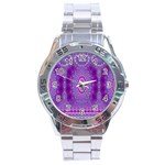 India Ornaments Mandala Pillar Blue Violet Stainless Steel Analogue Watch
