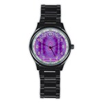 India Ornaments Mandala Pillar Blue Violet Stainless Steel Round Watch
