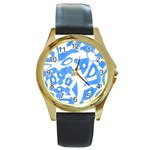 Blue summer design Round Gold Metal Watch