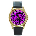 Purple design Round Gold Metal Watch