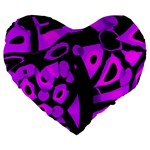 Purple design Large 19  Premium Flano Heart Shape Cushions