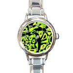 Green neon abstraction Round Italian Charm Watch