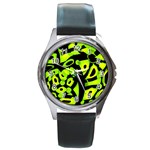 Green neon abstraction Round Metal Watch