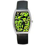 Green neon abstraction Barrel Style Metal Watch