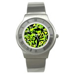 Green neon abstraction Stainless Steel Watch