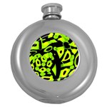 Green neon abstraction Round Hip Flask (5 oz)