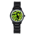 Green neon abstraction Stainless Steel Round Watch