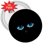 Halloween - black cat - blue eyes 3  Buttons (10 pack) 