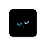 Halloween - black cat - blue eyes Rubber Square Coaster (4 pack) 