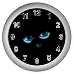 Halloween - black cat - blue eyes Wall Clocks (Silver) 