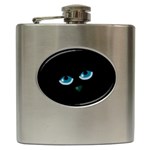Halloween - black cat - blue eyes Hip Flask (6 oz)