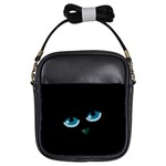 Halloween - black cat - blue eyes Girls Sling Bags