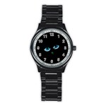 Halloween - black cat - blue eyes Stainless Steel Round Watch